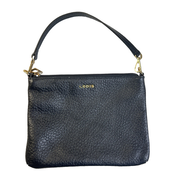 Lodis Leather Crossbody Clutch Wristlet Black Gold Convertible Purse Handbag - Picture 3 of 9